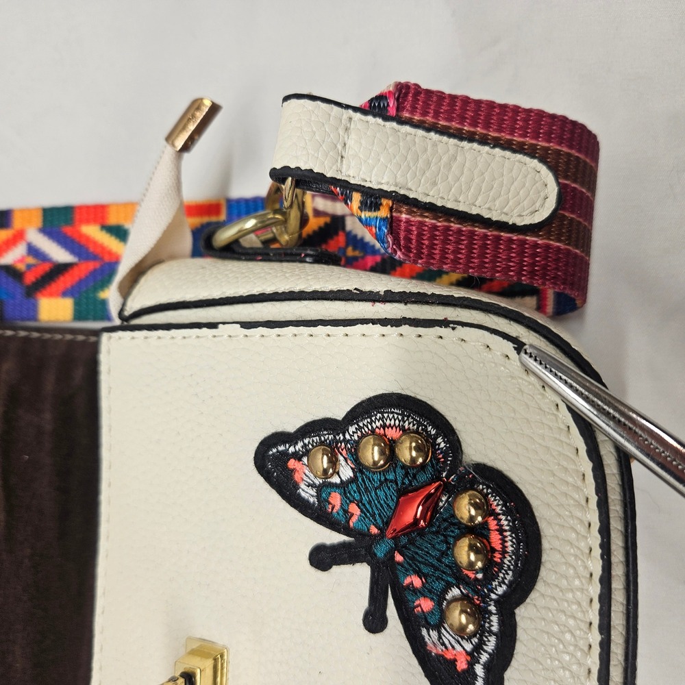Candy Couture USA Crossbody Bag Womens Small Cream Butterfly Studded Boho Strap - Picture 8 of 10